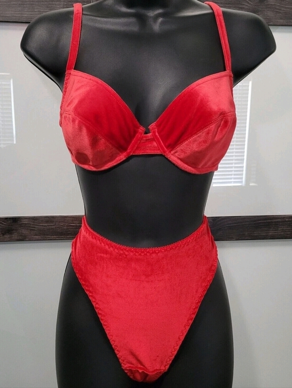Vintage Secret Treasures Velvet Velour Red Bra Panty Set sz 34C & 6